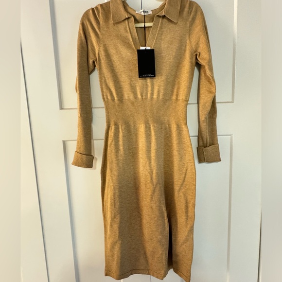 Tan Sweater Dress with Slip - Picture 3 of 6